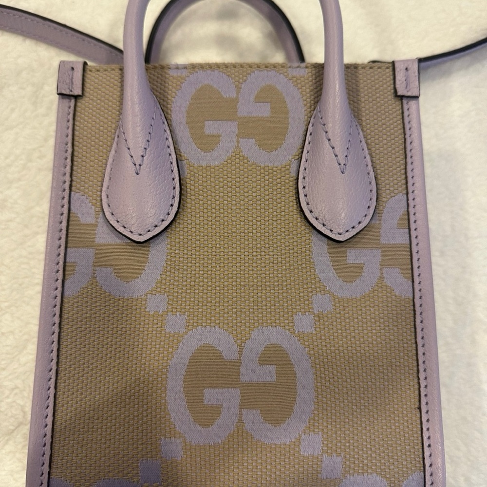 Gucci Tan and Purple Mini Bag with Iconic Monogram